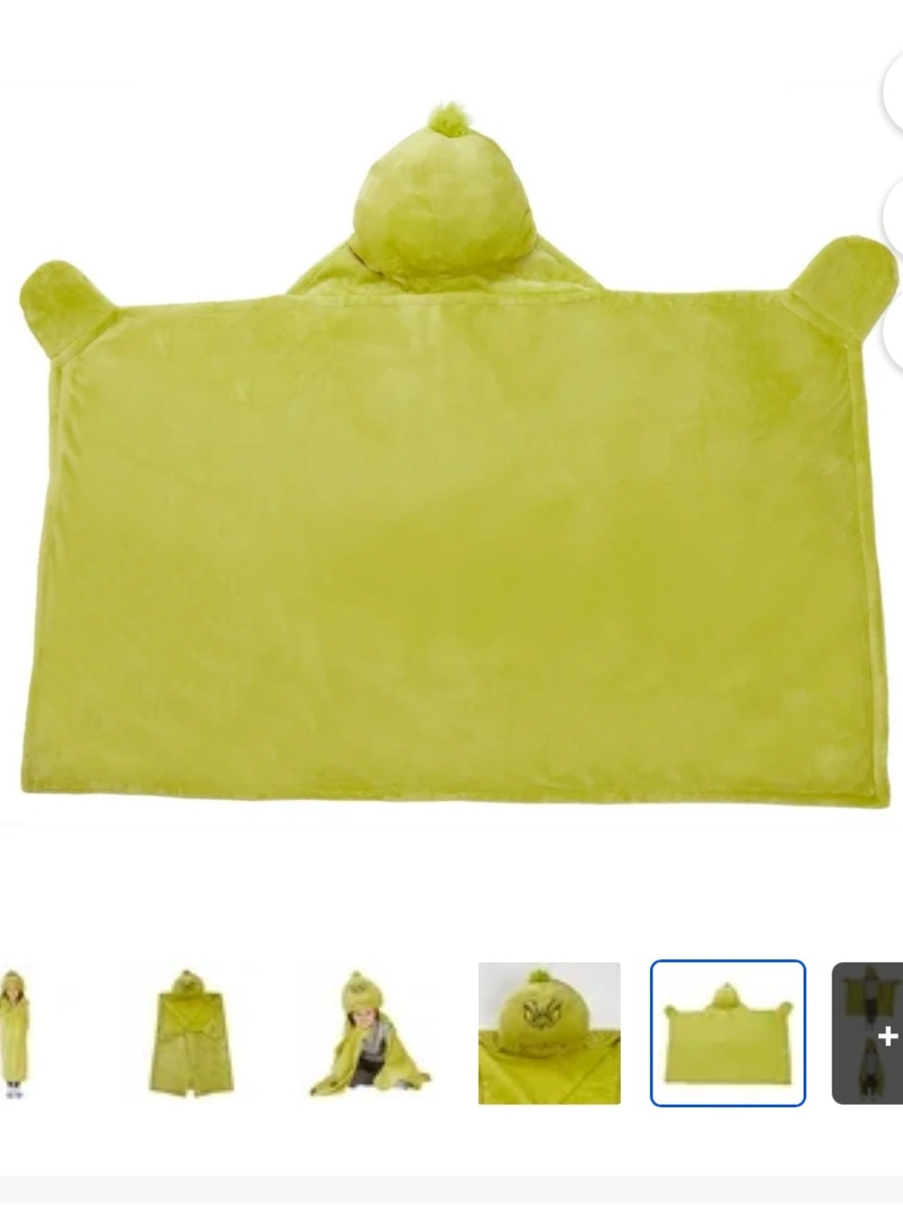 Grinch Kids Holiday Character Hooded Throw, 40” x 50” - Picture 5 of 5